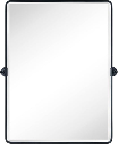 TEHOME Pivot Mirror Matt Black Tilt Vanity Mirror Large Black Metal Framed Rectangle Tilting Beveled Vanity Mirrors for Wall, Vertical Hanging, Overall 34.14 x 40 inches (Mirrror 30 x 40 inches)