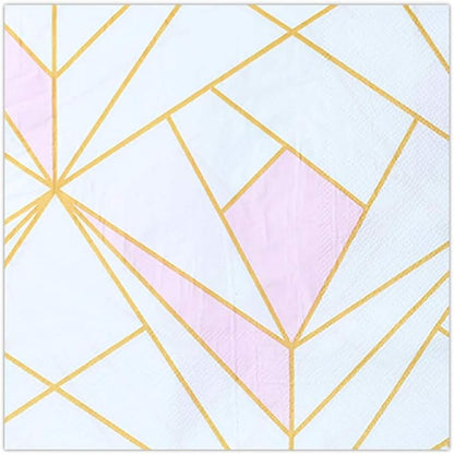 SOLAS Pink and Gold Paper Napkins | 20 Pack Light Pink Cocktail Napkins | 2 Ply 6 1/2' (16.5 cm) Square Beautifully Designed Pink Paper Napkins for Parties | Fun & Colorful Paper Napkins Light Pink