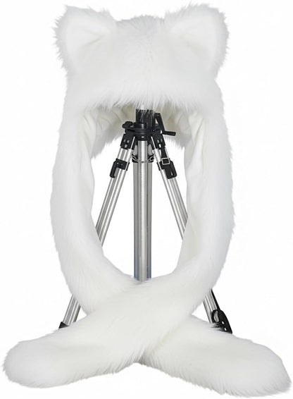 ShellKingdom Plush Novelty Animal Hat,3 in 1 Function Faux Fur Full Animal Hood Hat Winter Warmer Cap