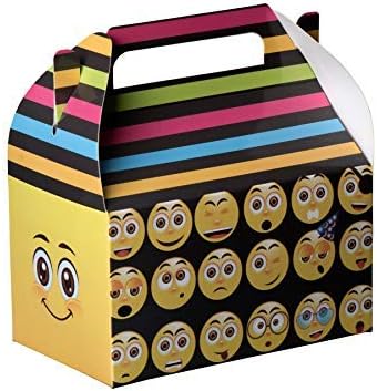 Hammont Paper Treat Boxes - (10 Pack) - Party Favors Treat Container Cookie Boxes Cute Designs Perfect for Parties and Celebrations 6.25" x 3.75" x 3.5" (Smiley)
