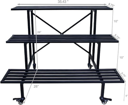 Zhongma 3 Tier Sturdy Metal Plant Stand with Wheels, L35.43 x W26 x H26 inch, Heavy Duty Plant Holder for Home Indoor and Outdoor, 660 LBS Capacity & Heavy Duty Construction