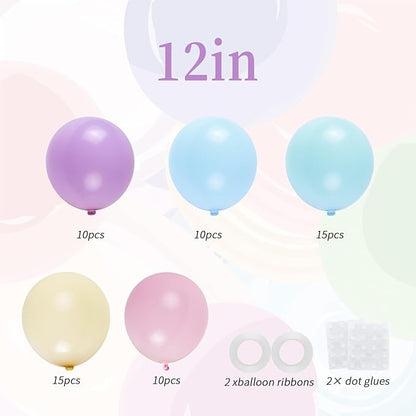 60pcs Pastel Balloons, 12inch Helium Rainbow Macaron Balloons (Pink, Teal, Blue, Purple, Yellow) for Daisy Baby Shower, Spring Party, Birthday Decorations