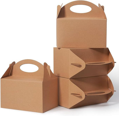 50 Pcs Small Party Treat Boxes, 6 Inch Candy Cookie Goodie Gift Bags Gable Box for Kids Birthday Party, Kraft Brown