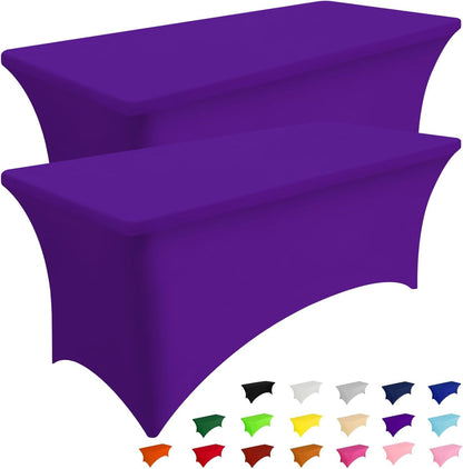 Smiry 2 Pack Spandex Table Cloth 4FT, Elastic Fitted Stretch Tablecloths for Rectangle Tables, Washable Table Cover for Outdoor, Wedding, Banquet & Parties (Purple, 48Lx30Wx30H Inch)