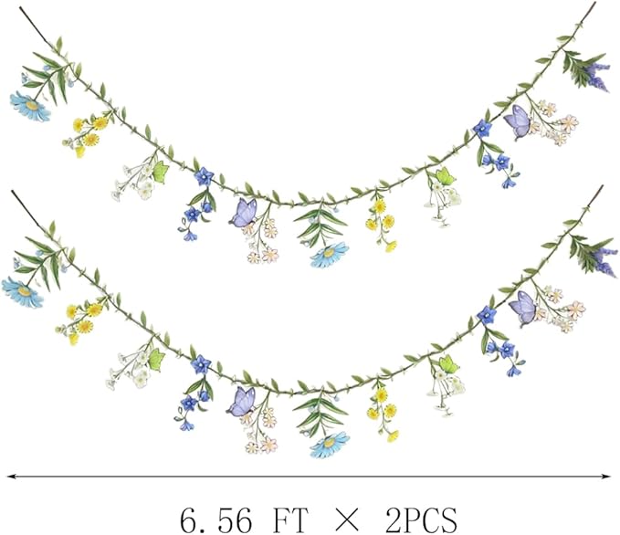 Colorful Flower Banner Ready to Use Double- Sided Reusable Waterproof Wildflower Garland for Wildflower Garden Party Birthday Wedding Baby Shower Supplies Wall Decorations 2 PCS