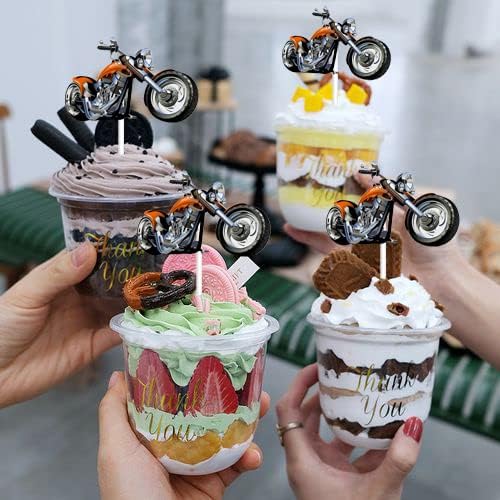 Motorcycle Cupcake Topper,Dessert Cupcake Topper Motorcycle Rider Racing Sport Theme Decor Supplies Boy Man Happy Birthday Party Decorations 18pcs (Yellow)