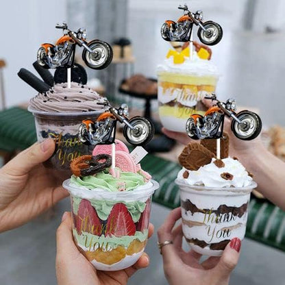 Motorcycle Cupcake Topper,Dessert Cupcake Topper Motorcycle Rider Racing Sport Theme Decor Supplies Boy Man Happy Birthday Party Decorations 18pcs (Yellow)
