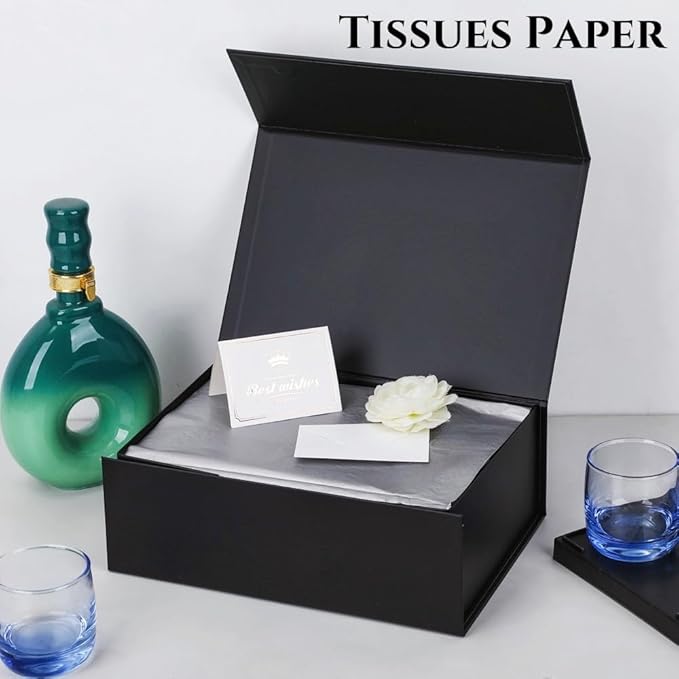 UoeRing 6 Pack Black Gift Box 11.5x8x4 inch Luxury Gift Box Bulk for Presents with Magnetic Lid Collapsible,Birthday,Groomsman,Contains Card, Ribbon, Tissue Paper,Shredded Paper Fille