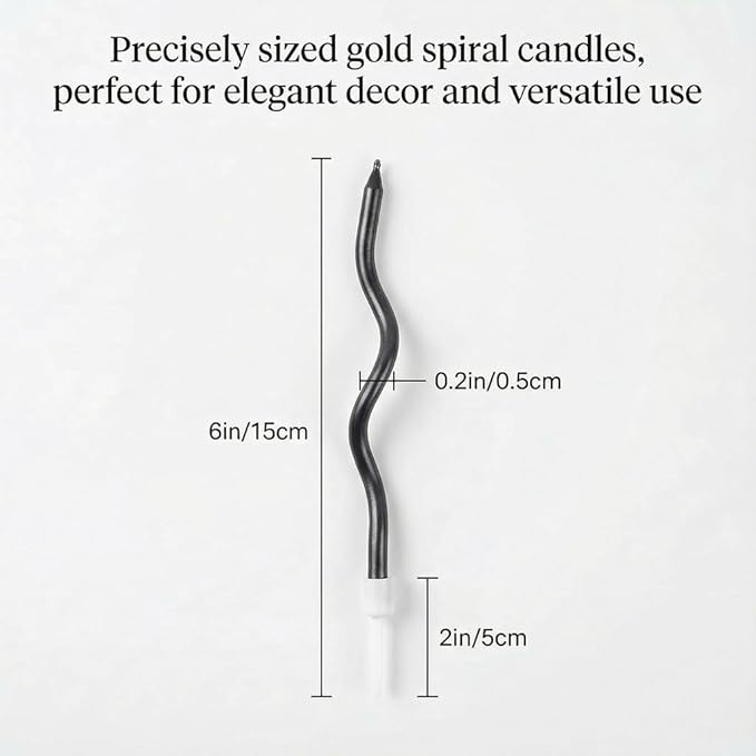 12-Count Spiral Birthday Candles, Long Twisty Party Candles with Candle Holders, Long Burning for Weddings, Birthdays, Party Decorations, Cupcakes, Anniversary and Meetups (Black)