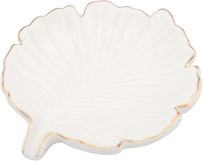 White Leaf Bathroom Soap Dish,Ceramic Soap Dish Holder in Palm Leaf Style,Self Draining Design and Used to Hold Various Small Bathroom and Kitchen Accessories