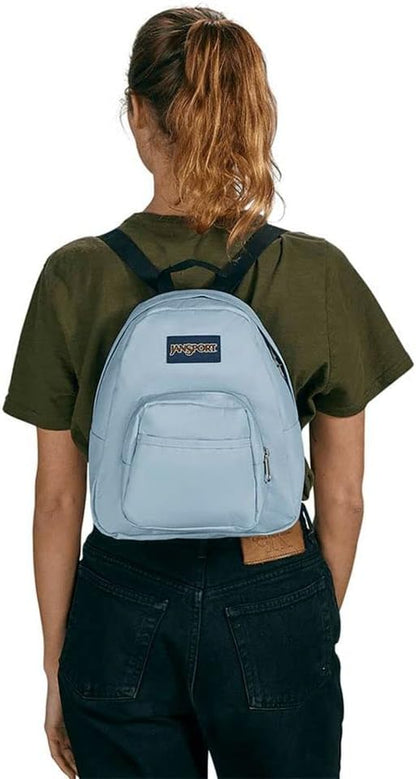 JanSport Half Pint Mini Backpack, 10.2 L - Durable Mini Bag Purse with Adjustable Shoulder Straps, Single Main Compartment, Zippered Stash Pocket, Blue Dusk