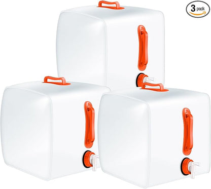 Reallnaive 3 Pack Collapsible Water Container with Spigot, Foldable Camping Water Container Portable Camping Storage Carrier Jug for Outdoors Hiking Emergency Kit Backpack(5.3 Gallon,Orange,3 Pcs)