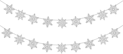 2 Pcs Silver Glitter Snowflake Banner，Snowflake Winter Party Decorations， Snowflake Garland Christmas Party Decorations (Silver)