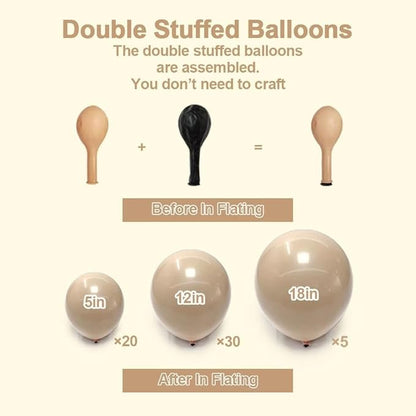 Nude Beige Balloon Double Stuffed Tan Brown Balloons Garland Different Sizes Latex Apricot Balloons Arch Kit for Neutral Baby Shower Jungle Theme Woodland Teddy Bear Birthday Boho Party Decorations