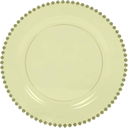 Efavormart 10-Pack Economy Plastic Charger Plates 13" Round Transparent Dusty Sage Green with Beaded Rim - Stylish Dinner Party Serving Plates