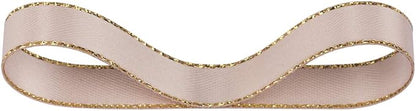 3/8" Double Face Satin Ribbon with Gold Edge 25 Yards (813-Vanilla), Set for Gift Wrapping, Party Decor, Wedding and Craft
