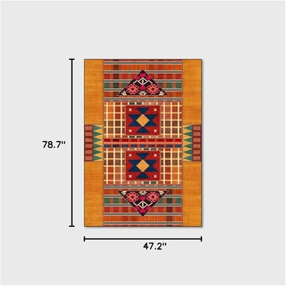 Vintage Boho Area Rugs Multicolor Ethnic Style Geometric Splicing Carpets Bedroom Living Room Kitchen Floor Mats Indoor Outdoor Non-Shedding Runner Rug Home Décor Carpet 4' X 6.5'