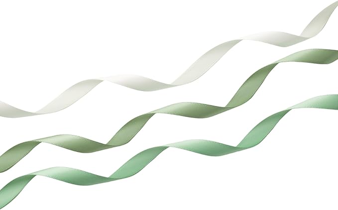 QIANF Sage Green Double Face Satin Ribbon 3/8 Inch x 45 Yards Moss Green Cream Fabric Ribbon for Gift Wrapping, Flower Bouquets, Bows Making, Wedding Decoration, Invitations, Christmas (3 Rolls *15Yd)