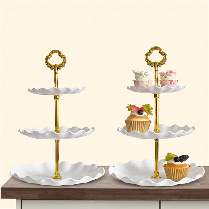 WEEK NINE 2 Pack of 3 Tier Cupcake Stand, White Plastic Tiered Serving Stand, Dessert Tray for Tea Party, Baby Shower and Wedding