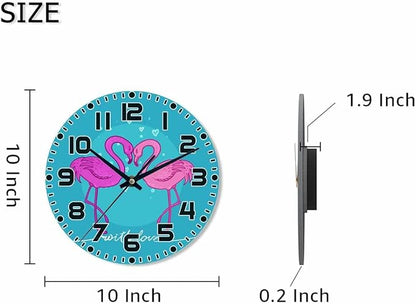 Flamingos Wall Clock Two Pink Ones Battery Powered Wall Clock Silent Non Ticking 10 Inch for Living Room, Kitchen, Home,Bathroom, Bedroom
