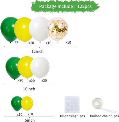 Dark Green Yellow White Balloon Garland Arch - Green Yellow White Gold Confetti Balloons for Tractor Birthday Graduation Forest Jungle Baby Shower Golf Graduation Party Decorations