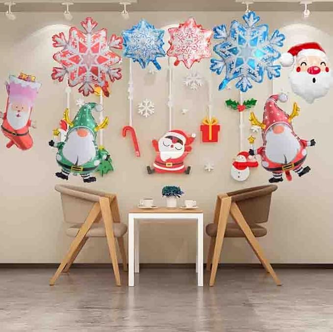 Santa Claus Christmas Balloons Set - Foil Socks Snowflake X-mas Spirit - Party Supplies Decorations