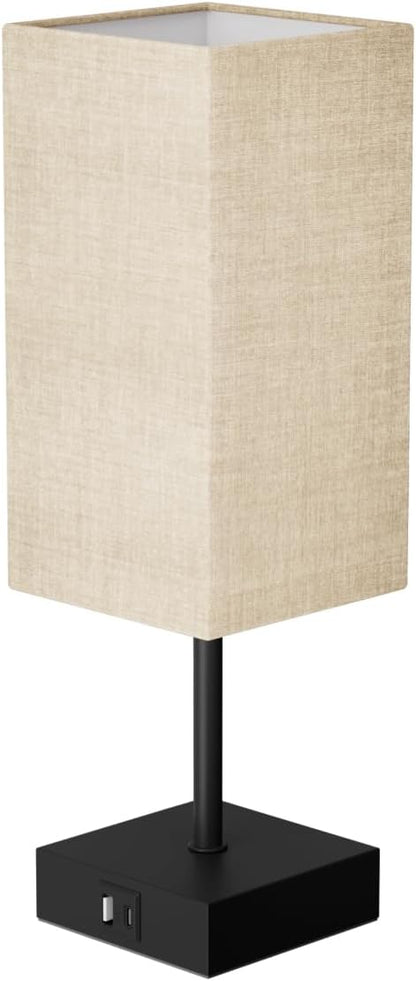 Bedside Lamps, Table Lamp with USB C+A Charging Ports, 3 Way Dimmable Touch Control, Small Nightstand Lamps for Bedroom, Home Decor, Living Room, LED Bulbs Included, Upgraded Beige