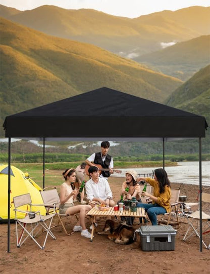 10x10 Pop Up Canopy with Removable 4 Sidewalls - Easy Up Camping Tent with One Button Push Setup - 1 Roller Bag, 3 Adjustable Height, 4 Weight Bags for Deck, Garden, Sports, Beach, Party - Black