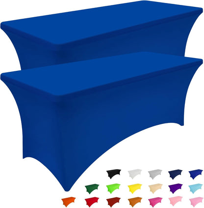 Smiry 2 Pack Spandex Table Cloth 5FT, Elastic Fitted Stretch Tablecloths for Rectangle Tables, Washable Table Cover for Outdoor, Wedding, Banquet & Parties (Blue, 60Lx30Wx30H Inch)