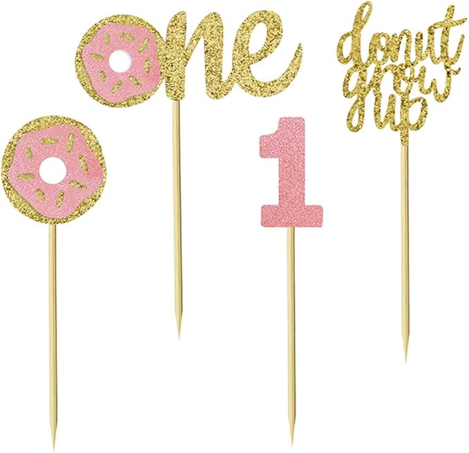 24 Pcs Donut First Birthday Cupcake Toppers 1st Birthday Party Decoration Cake Supplies (4 Styles) MGPFERD
