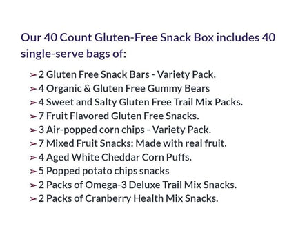 Foxy Fane 40 count Gluten-Free Healthy Snack Box - Premium Holiday, Christmas & New Year Gift Care Package full of Chips, Nuts, Bars, Popcorn - Bulk Bundle of Delicious Gluten Free Treats (40 Snacks)