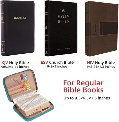 FINDCOZY Bible Cover for Women, Durable Carrying Book Case Church Bag for Biblical Accessories with Handle and Zippered Pocket, for Scriptures, Turquoise