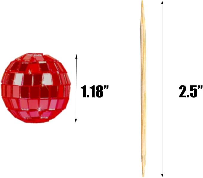 24 PCS Red Disco Ball Cupcake Toppers, Mini Disco Balls for Cake, Disco Ball Cupcake Decorations for Valentine's Day Disco Theme Party 70s Disco Ball Party Favors