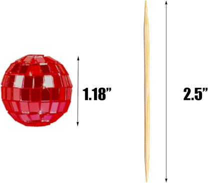 24 PCS Red Disco Ball Cupcake Toppers, Mini Disco Balls for Cake, Disco Ball Cupcake Decorations for Valentine's Day Disco Theme Party 70s Disco Ball Party Favors