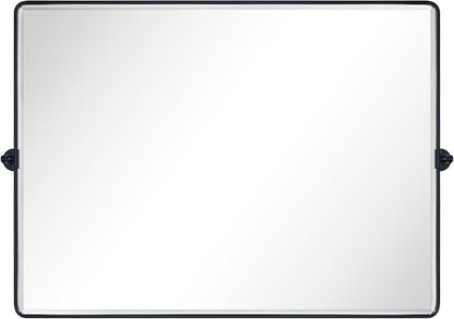 TEHOME Matt Black Horizontal Pivoting Bathroom Vanity Mirror Large Black Metal Framed Rectangle Tilting Beveled Vanity Mirrors for Wall, Overall 51.91 x 36 inches (Mirrror 48 x 36 inches)