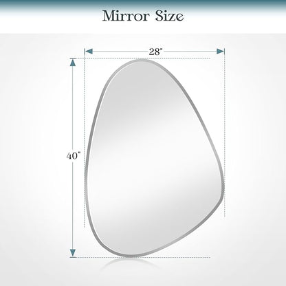 Frameless Asymmetrical Beveled Wall Mirror, 28"x40" Irregular Frameless Bathroom Oval Wall Mirrors, Abstract Wavy Mirror for Over Sink, Bedroom, Living Room, Hung Horizontally or Vertically