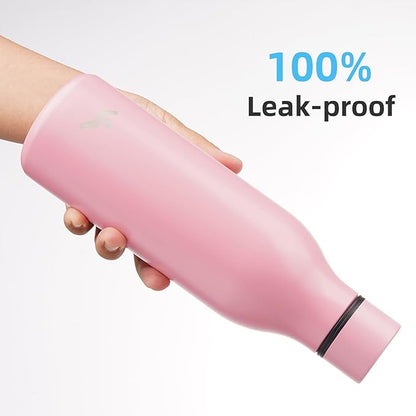 Konokyo Insulated Water Bottle with Strap,18 oz Double Wall Stainless Steel Vacuum Bottles Metal Water Flask,Light Pink