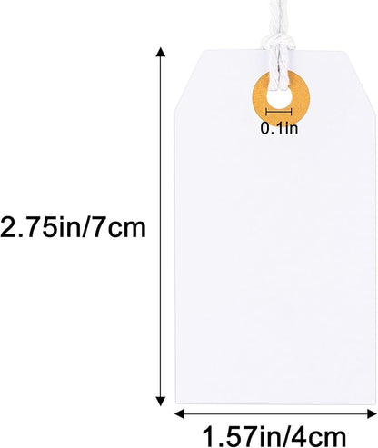 G2PLUS Price Tags with String, 1.6x2.8 in Blank Labeling Tags, White Paper Hang Tag with Reinforced Hole for Shipping, Clothing, Pricing, Marking, Gift Wrapping