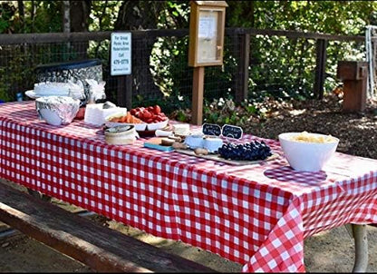 Oojami 4 Pack Disposable Plastic Tablecloths, 54 x 108 Inch Waterproof Red and White Checkered Gingham Buffalo Plaid Table Covers, Rectangle Picnic Tablecloth for Birthday, BBQ, Party, Outdoor Events