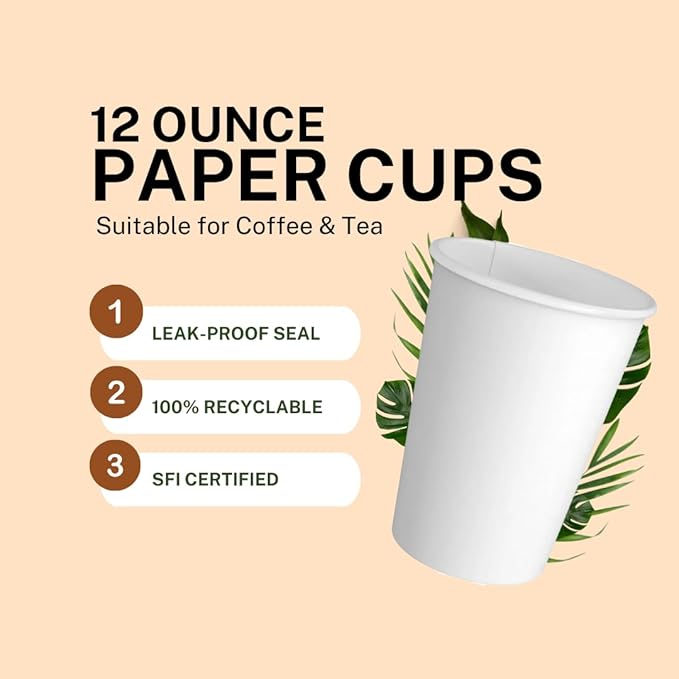 Siptown 12 oz 1000 Pack Disposable Paper Cups for Hot Drinks, Coffee, & Tea | Made in USA (12 oz - 1000 count)