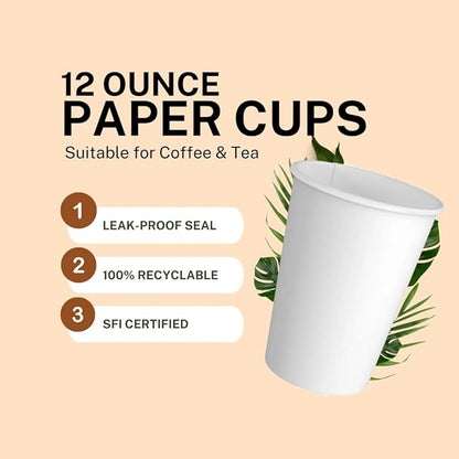 Siptown 12 oz 1000 Pack Disposable Paper Cups for Hot Drinks, Coffee, & Tea | Made in USA (12 oz - 1000 count)