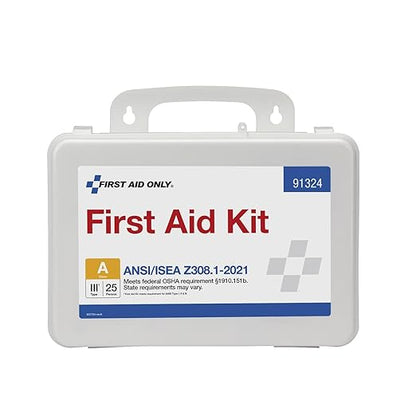 First Aid Only 91324 ANSI A 2021 and OSHA Compliant First Aid Kit, 25-Person Emergency First Aid Kit for Business, Home, Car, and Worksites, 94 Pieces