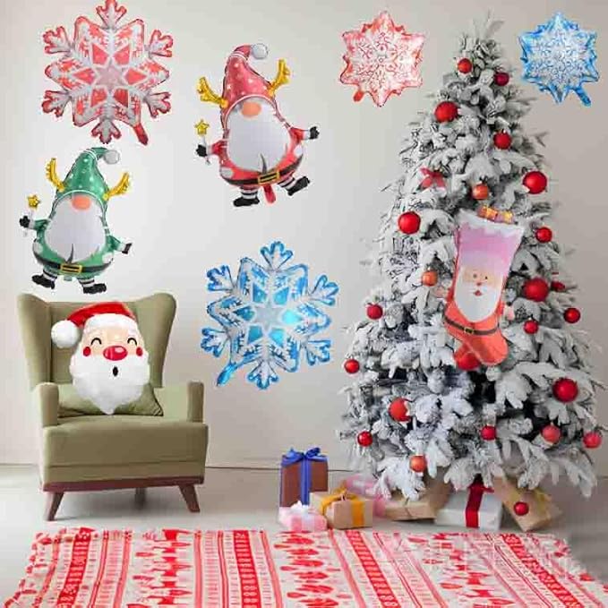 Santa Claus Christmas Balloons Set - Foil Socks Snowflake X-mas Spirit - Party Supplies Decorations