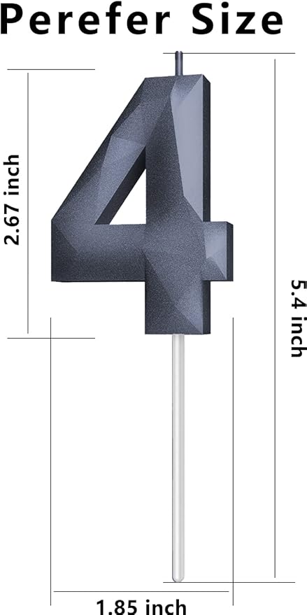 Number Birthday Candles(4 Candle Black) 3D Diamond Shape 4th Happy Birthday Cake Topper Decorations for Boy Men Birthday Wedding Anniversary Celebration Theme Party Supplies