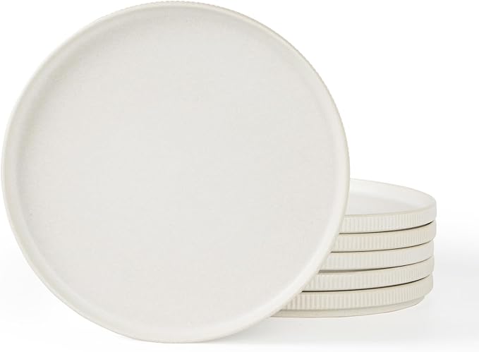 famiware Star Salad Plates for 6, 8 inches Plate Set, Stoneware Dinnerware, Small Dinner Plates for Dessert, Salad, Appetizer, Matte White