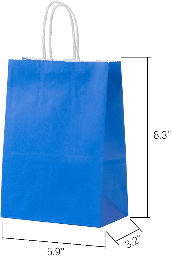 MISU Paper Bags Party Favor Bags Kraft Paper Gift Bags with Handle, Small, 8.3x5.9x3.2 Inches, 16-Pack (Orange, Blue)