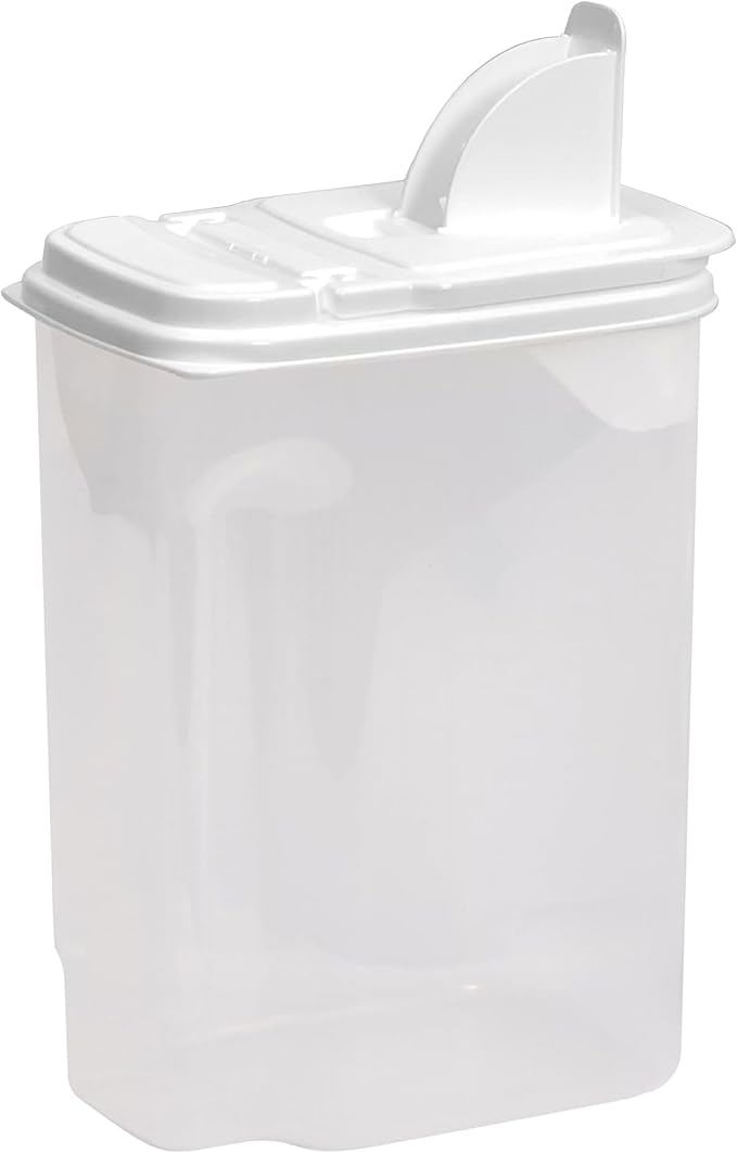Buddeez Large Food Storage Container - 3.75 Quart Sugar Buddy, All Purpose Clear Kitchen Organization and Storage - Sugar, Flour, Cereal, Rice Dispenser, EZ Pour Spout & Easy Grip Handle (White Lid)