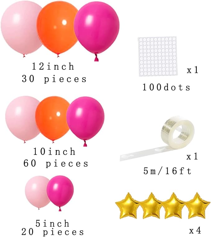 Pink Orange Balloon Garland Arch Kit, Rose Red, Light Pink and Orange Balloons Birthday Balloon for Wedding Bridal Shower Bachelorette Birthday Graduation Party Decorations