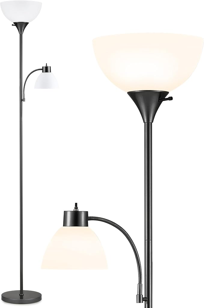 VONLUCE Torchiere Floor Lamp, 71" Standing Lamp with Adjustable Reading Lights & 2 Bulbs, 3 Color Temperatures Modern Tall Pole Lamp for Living Room Bedroom Corner, Black