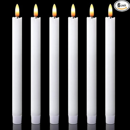 White Flameless Taper Candles Battery Operated with 6H Timer, Real Wax 3D Wick Flickering LED Taper Candles Dinner Wedding Holiday Decor(6 Pack, 0.78 x 9.64 Inches)
